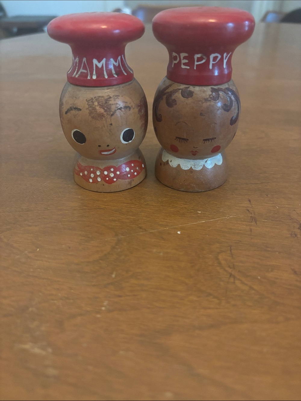 Vintage Wooden Chef Salt and Pepper Shakers Salty Peppy Japan Mid Century Kitsch